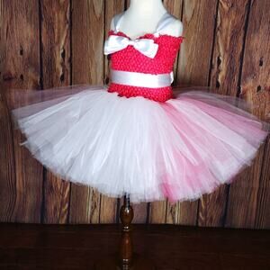 Pink and White Girl's Tutu Dress And Hair Clip Set Size 6 - 8/9 NWT